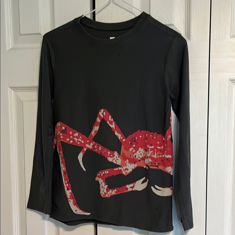 Tea Collection Charcoal and Red Long Sleeve Tee with Bold Graphic